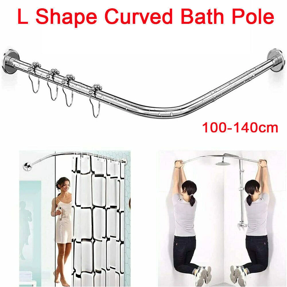 Stretchable Stainless Steel L-Shaped Shower Curtain Rod, Corner Bathroom Curtain Rail Rack view 3