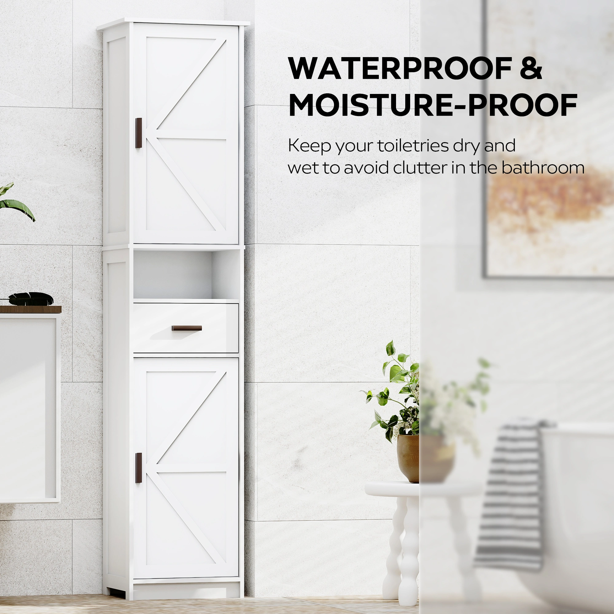 69" Tall Bathroom Storage Cabinet with 2 Barn Doors & 1 Drawer, Narrow Floor view 6