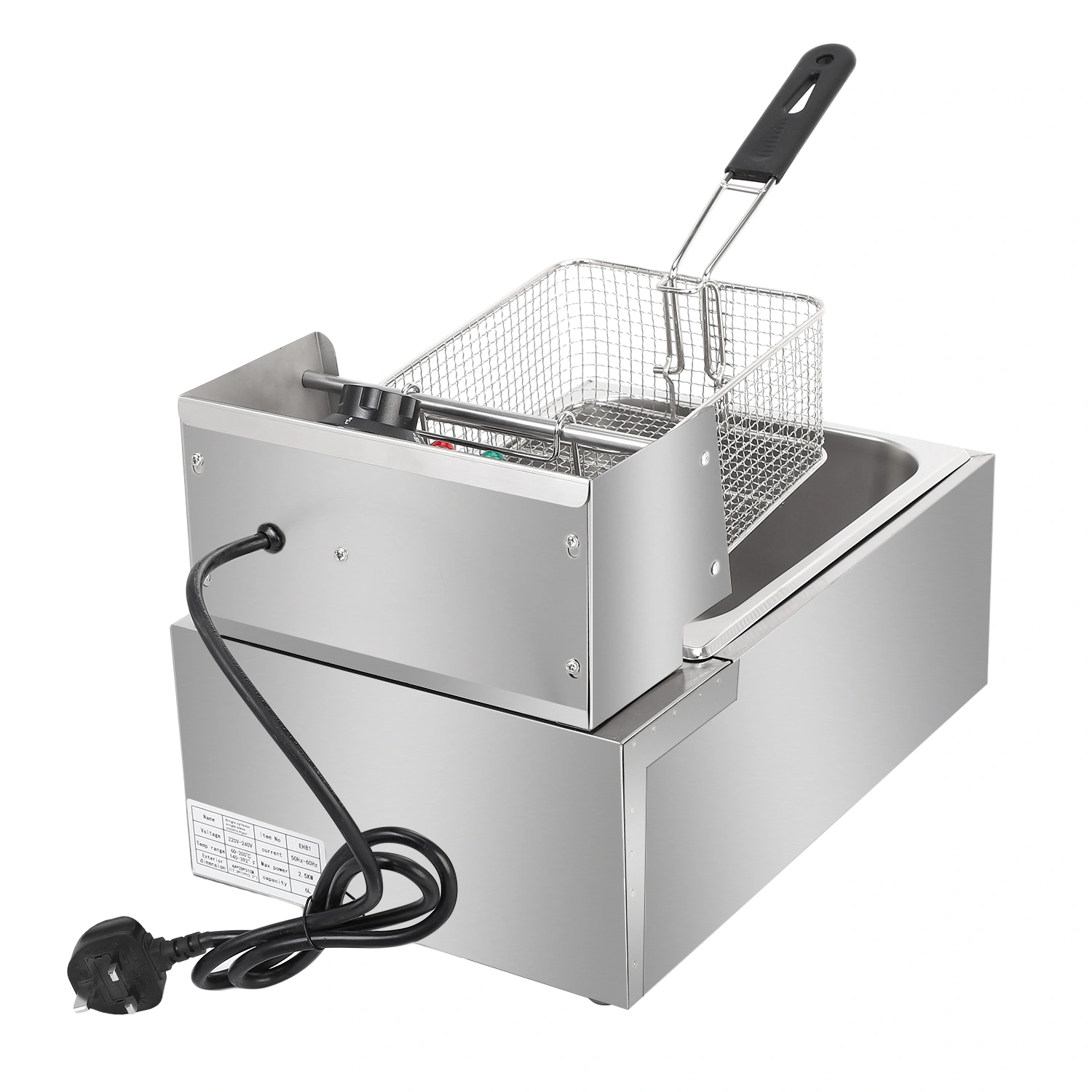 ZOKOP EH81 2500W Electric Deep Fryer 6.3QT 6L Stainless Steel Single Tank 220-240V UK Plug view 6