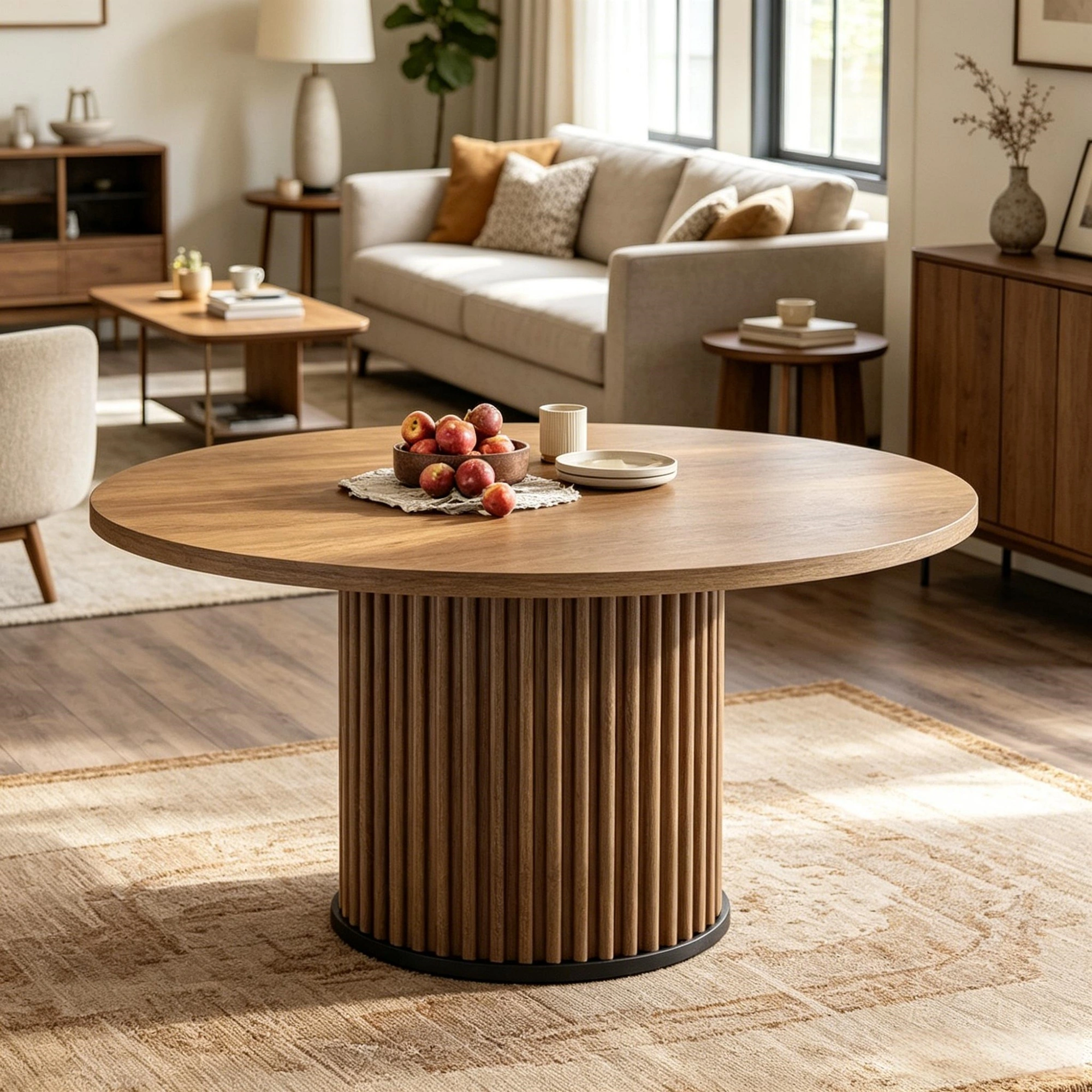 Modern Dining Table for 4-6 People, Rectangular Kitchen Table with Solid Wood Legs, Easy Assembly, Walnut Finish view 5