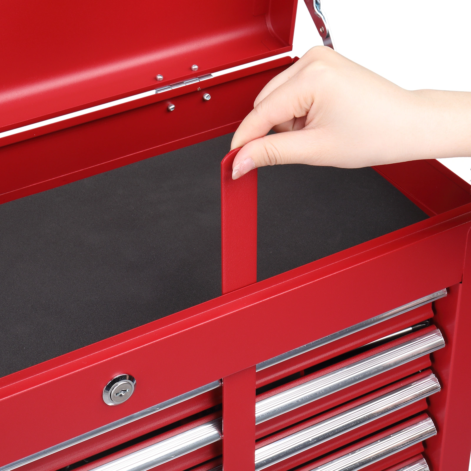 Steel maintenance tool cart cabinet 5 drawers with lock 330lb red view 11