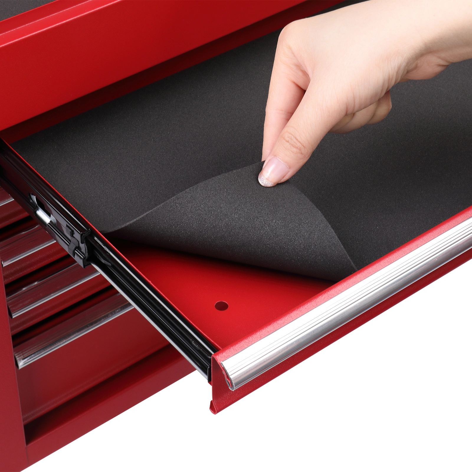 Steel maintenance tool cart cabinet 5 drawers with lock 330lb red view 7