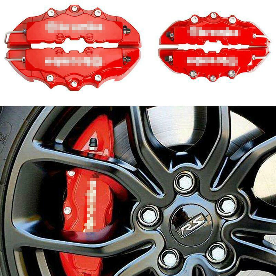 4X 3D Style Brake Caliper Covers Universal Car Disc Caliper Caps Front Rear Kit, Red view 2