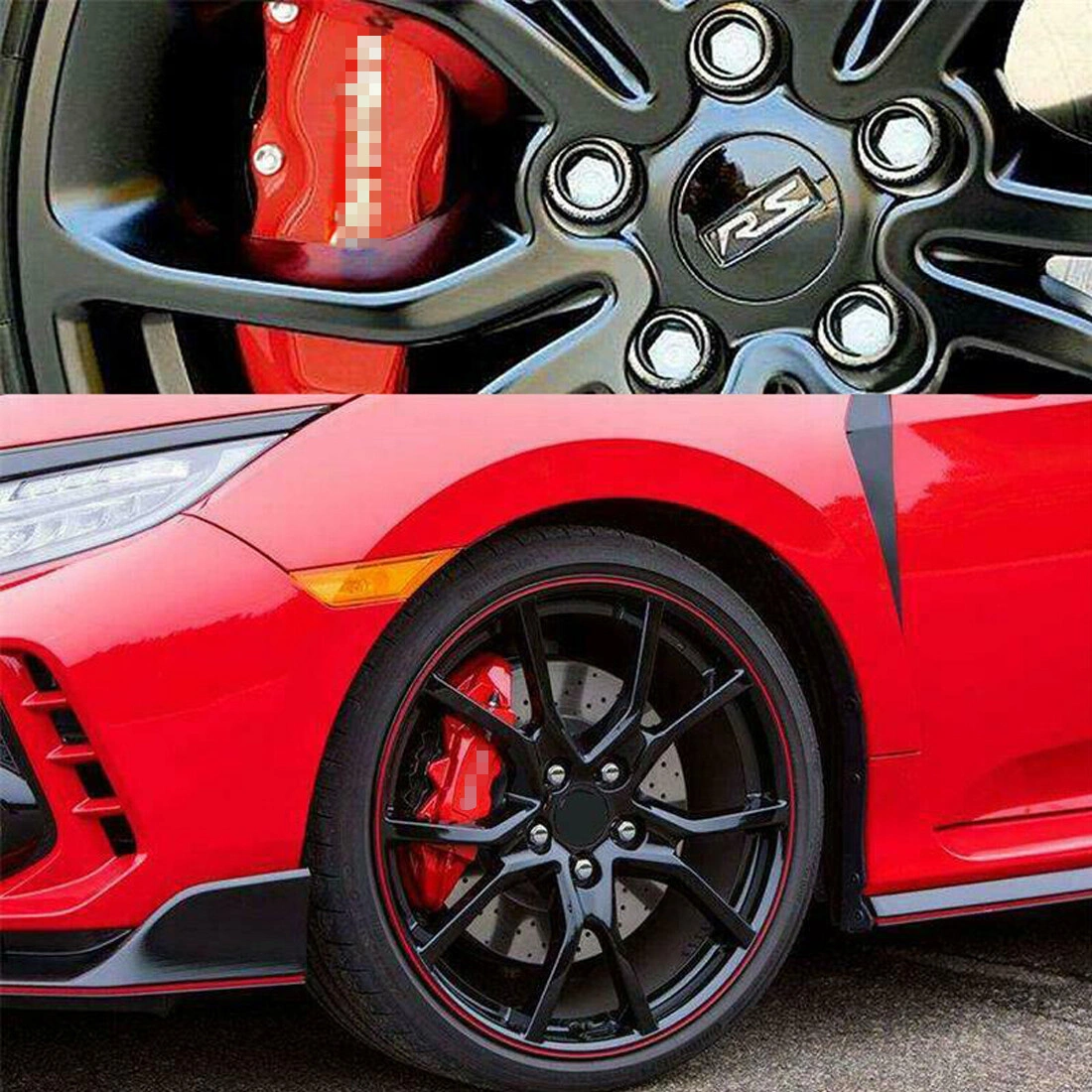 4X 3D Style Brake Caliper Covers Universal Car Disc Caliper Caps Front Rear Kit, Red view 5
