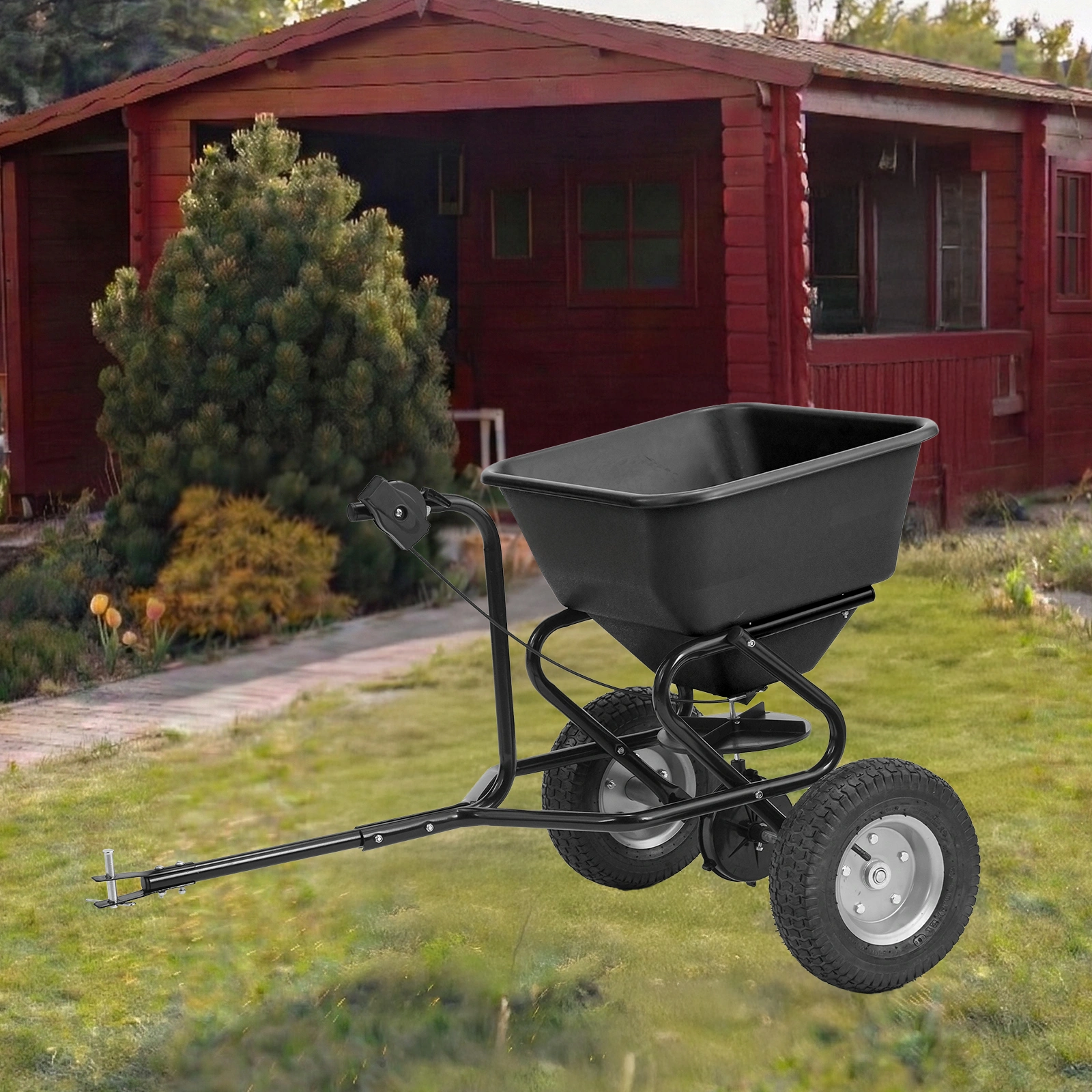 Tow Behind Broadcast Spreader, 110LBS Capacity, Tow/Push Garden Spreader with 10 Adjustable Setting, Lawn Spreaders for Seed, Fertilizer, Salt, Ice Melt view 11