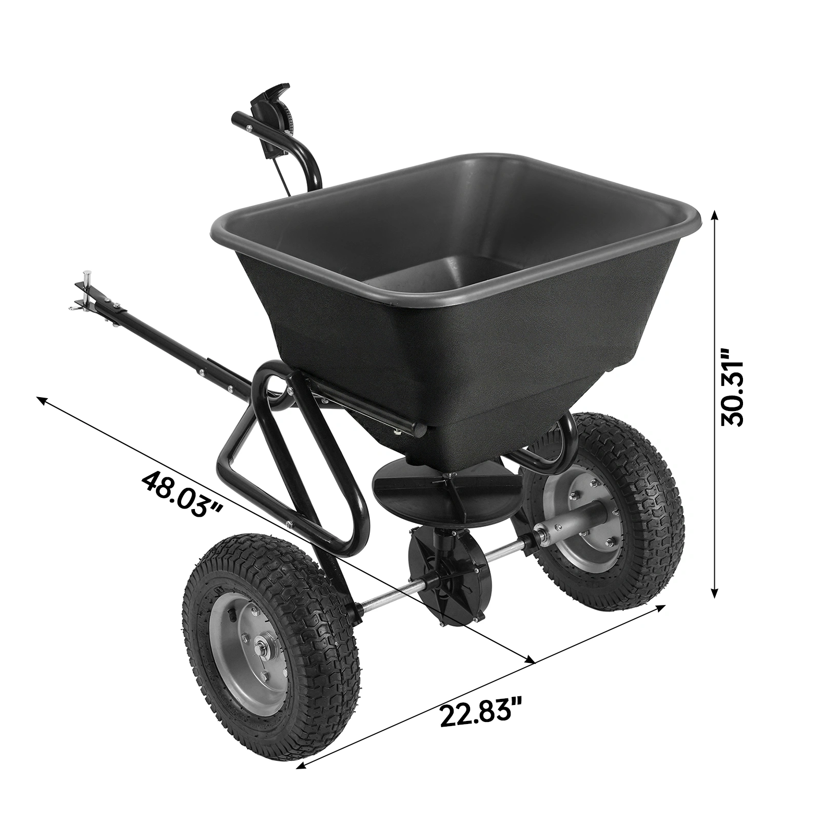Tow Behind Broadcast Spreader, 110LBS Capacity, Tow/Push Garden Spreader with 10 Adjustable Setting, Lawn Spreaders for Seed, Fertilizer, Salt, Ice Melt view 4