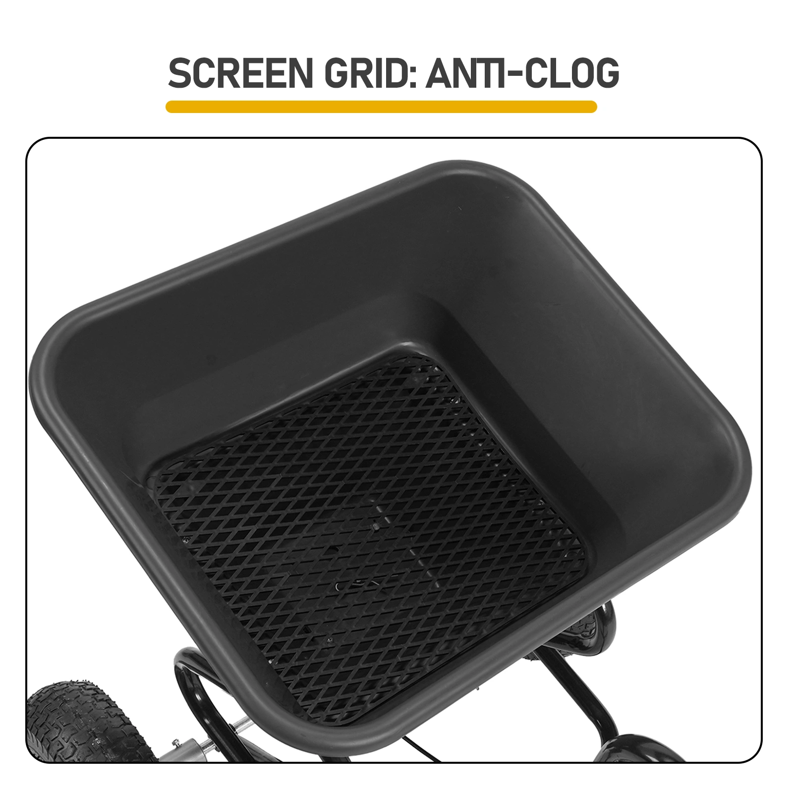 Tow Behind Broadcast Spreader, 110LBS Capacity, Tow/Push Garden Spreader with 10 Adjustable Setting, Lawn Spreaders for Seed, Fertilizer, Salt, Ice Melt view 7