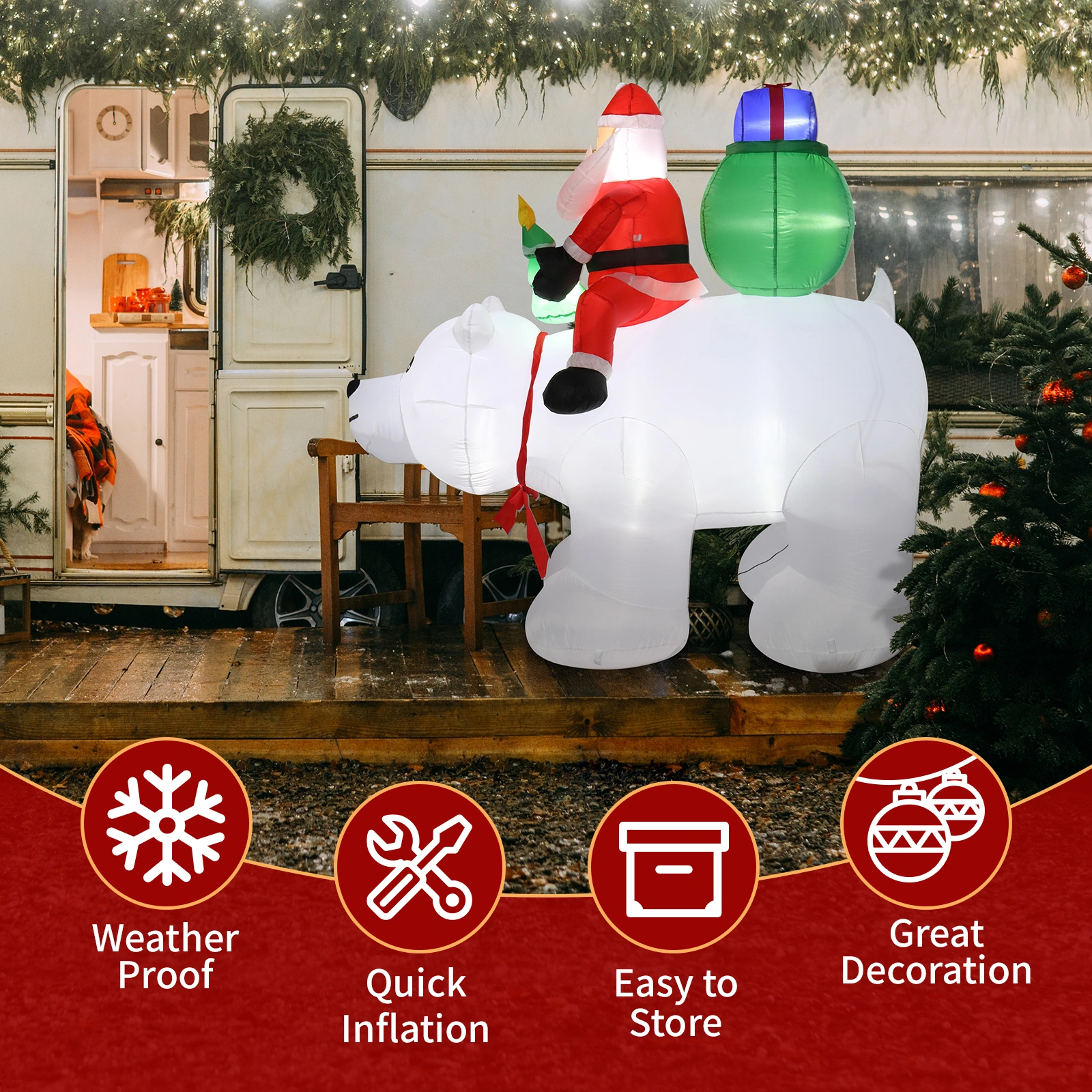 6ft LED Christmas Light String, 15W 7PCS Santa Claus Riding Polar Bear Garden Outdoor Decoration for Holiday Yard Display view 18