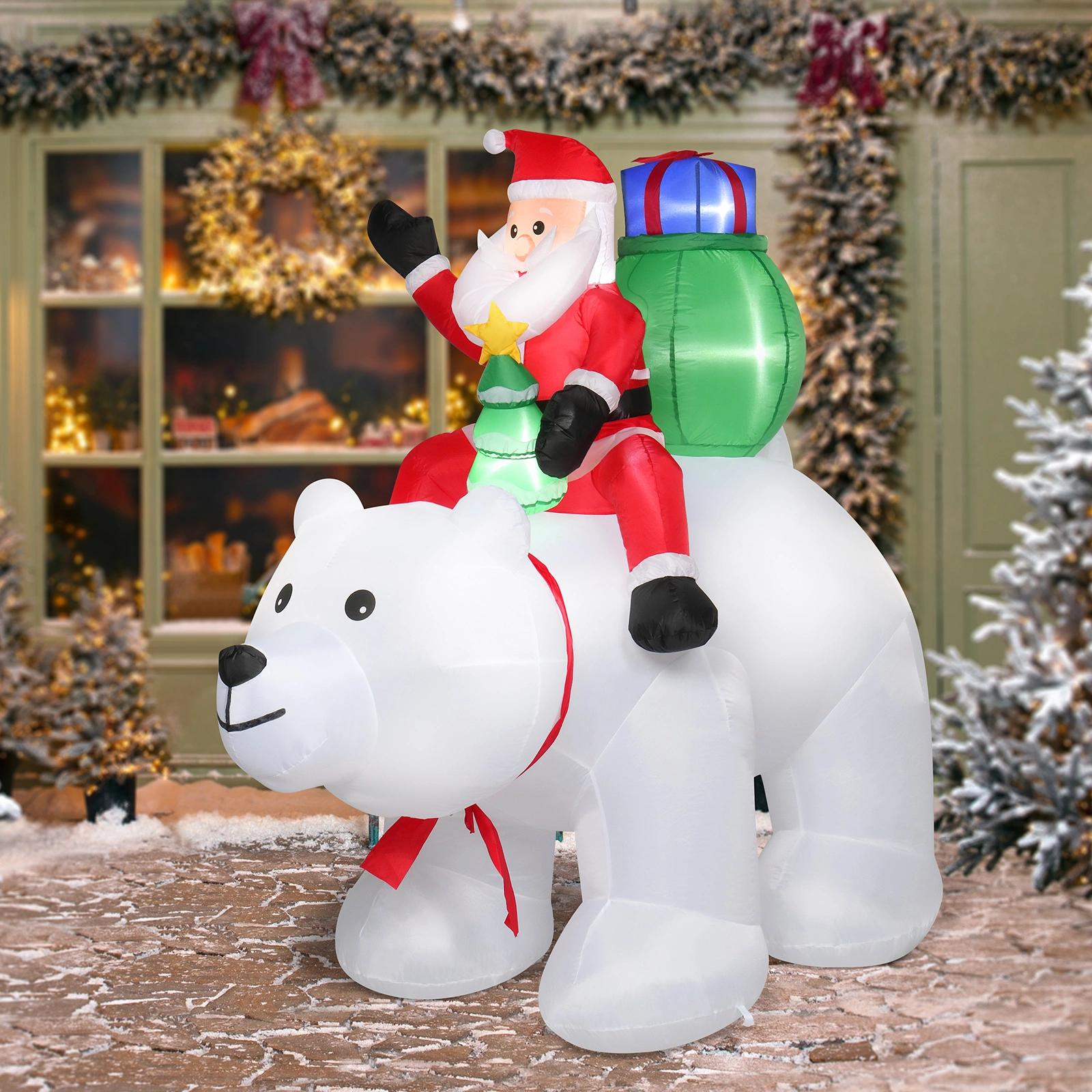 6ft LED Christmas Light String, 15W 7PCS Santa Claus Riding Polar Bear Garden Outdoor Decoration for Holiday Yard Display view 22