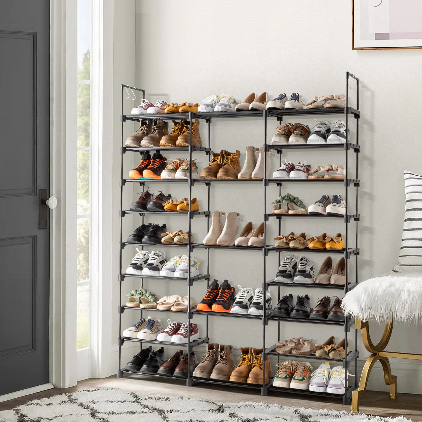 9 Tier Shoe Rack Organizer, Stackable Shoe Cabinet with Shelf, Entryway Storage Holds 50-55 Pairs view 3