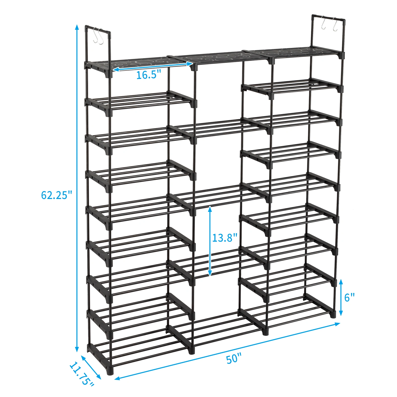 9 Tier Shoe Rack Organizer, Stackable Shoe Cabinet with Shelf, Entryway Storage Holds 50-55 Pairs view 8