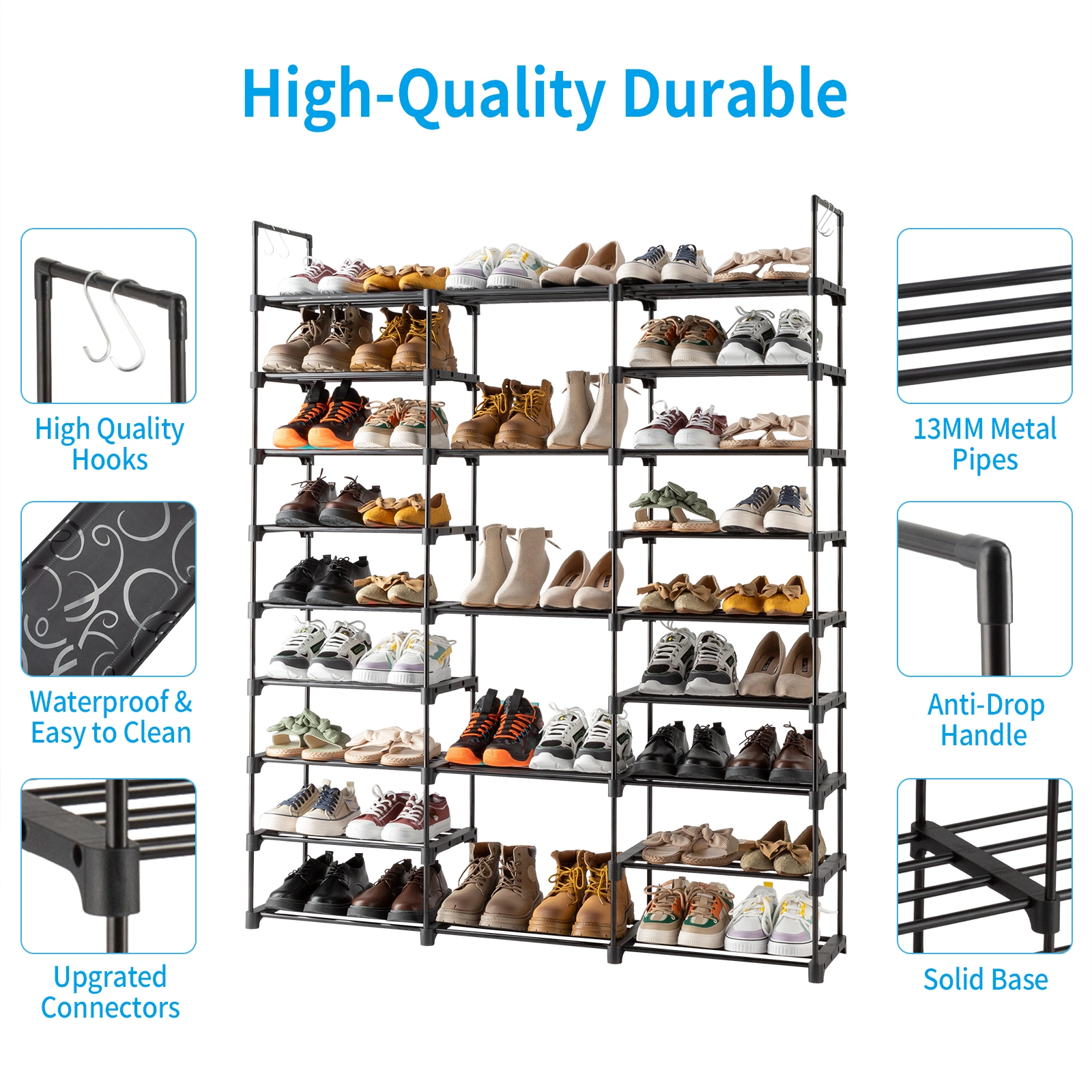 9 Tier Shoe Rack Organizer, Stackable Shoe Cabinet with Shelf, Entryway Storage Holds 50-55 Pairs view 9