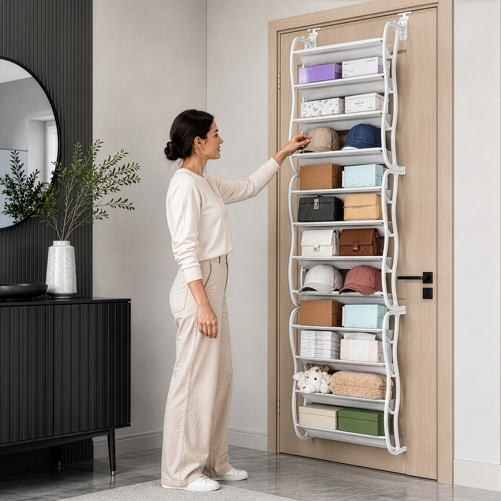 12 Tier Hanging Shoe Rack, Door Organizer with Non-Woven Fabric Dividers, 19.7" x 6.7" x 71.3" Space Saving Shoe Storage, White view 14