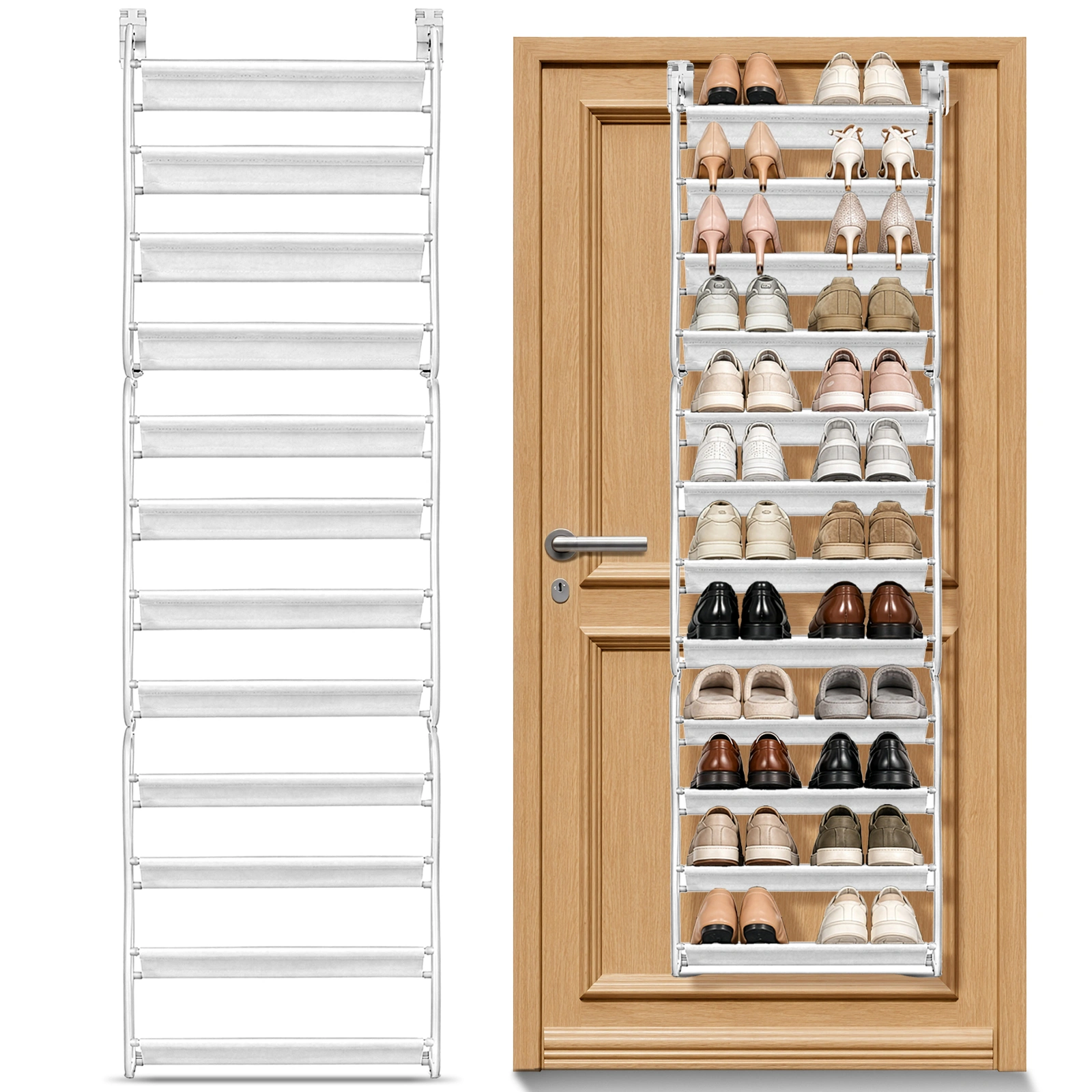 12 Tier Hanging Shoe Rack, Door Organizer with Non-Woven Fabric Dividers, 19.7" x 6.7" x 71.3" Space Saving Shoe Storage, White view 2