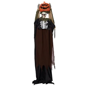 5.6ft Halloween Decorations Outdoor Life Size Animatronics Ghost with Pumpkin Head, Sound-Actived Party Decor with Creepy Sound , Scary Haunted House Props for Garden Yard Lawn