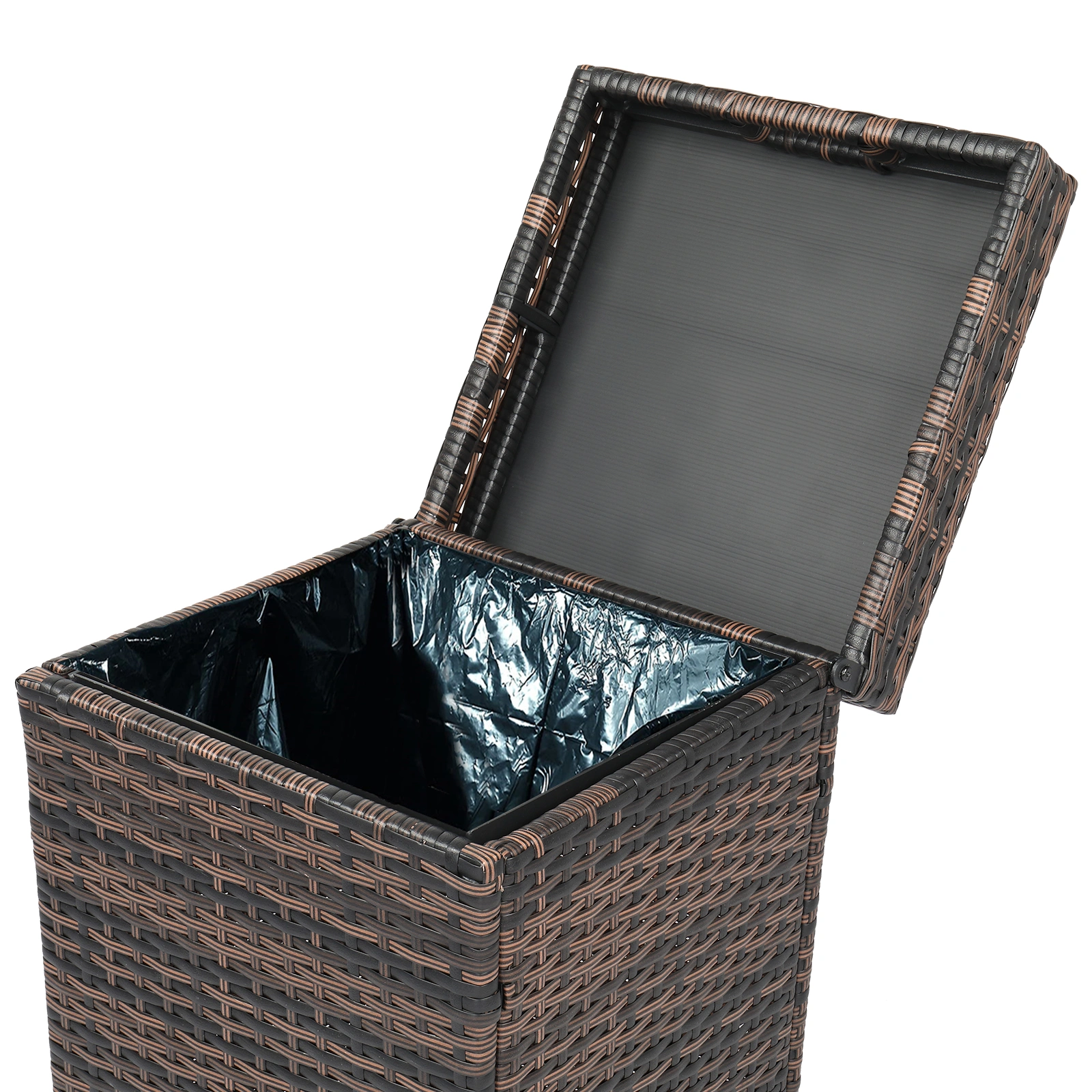 With Top Cover Iron Frame Rattan Trash Can Brown Gradient view 2