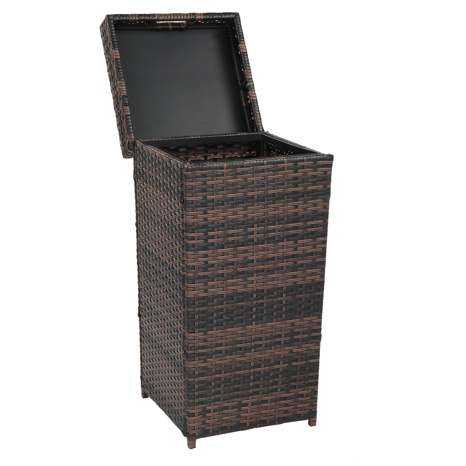 With Top Cover Iron Frame Rattan Trash Can Brown Gradient view 3