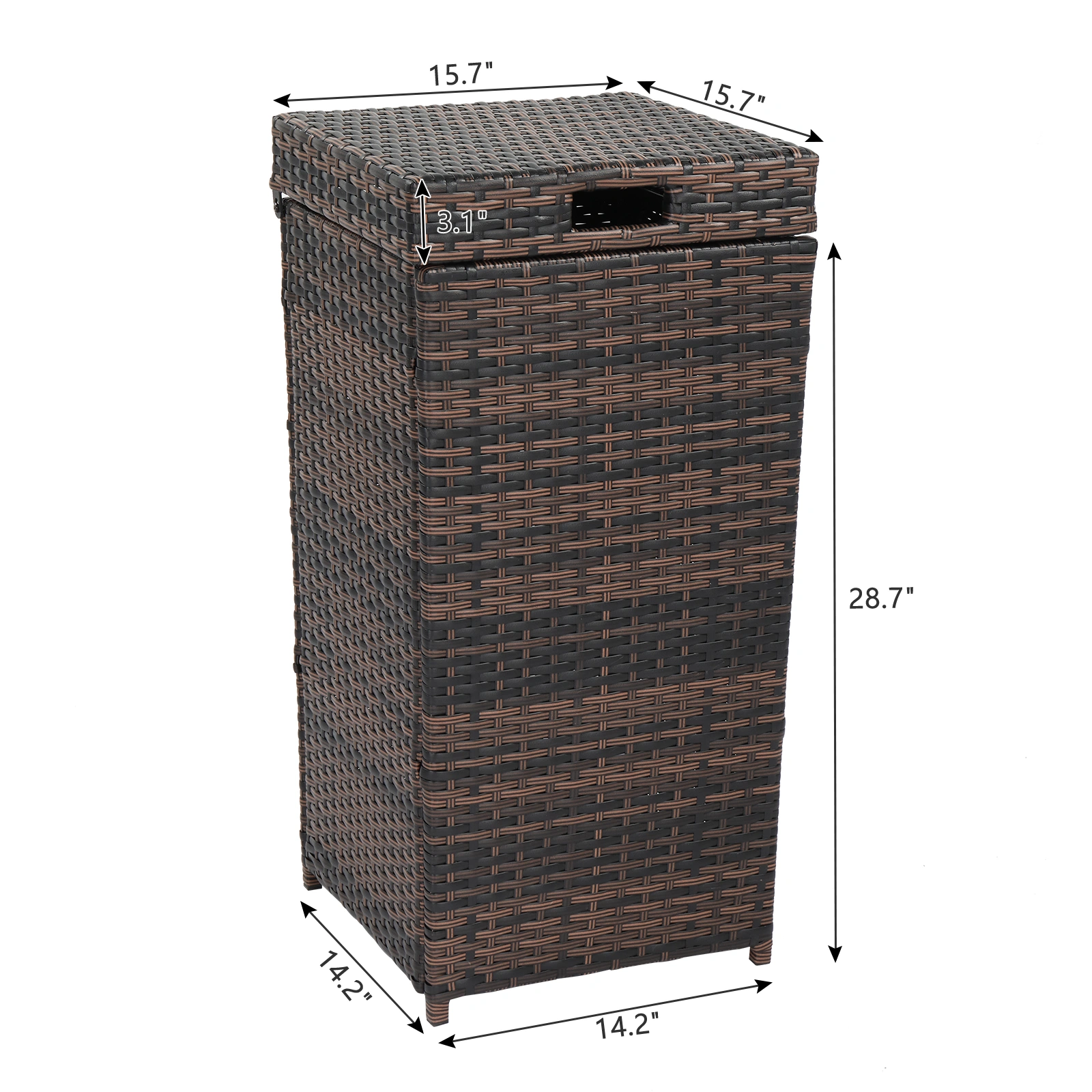 With Top Cover Iron Frame Rattan Trash Can Brown Gradient view 7