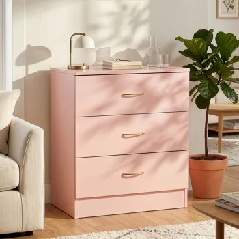 3-Drawer Chest with Faux Rose Gold Handles Drawer Dresser 22.05*12.99*25.98in Pink