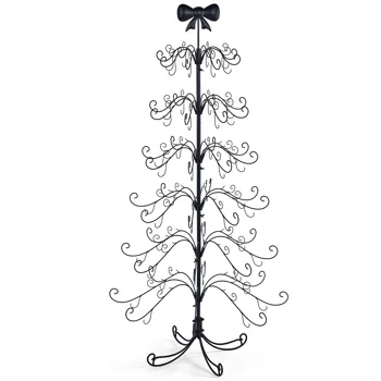 6ft Black PVC Metal Artificial Christmas Tree with Bow Topper, No Extra Ornaments, Daily Decor Tree