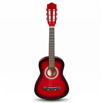Turn red 30-inch Round Acoustic Guitar with Picks, Strings, Capo, Case, Tuner, and Strap