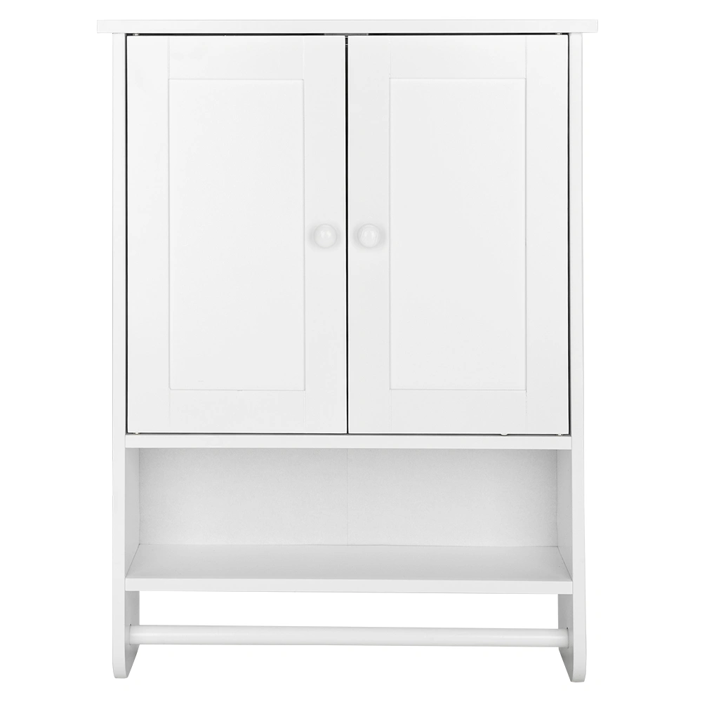 Bathroom Wall Cabinet with 2 Cabinet Doors 1 Dhelf and 1 Towel Bar Painted MDF Bathroom Cabinet 19.3*5.7*25.6in White view 2