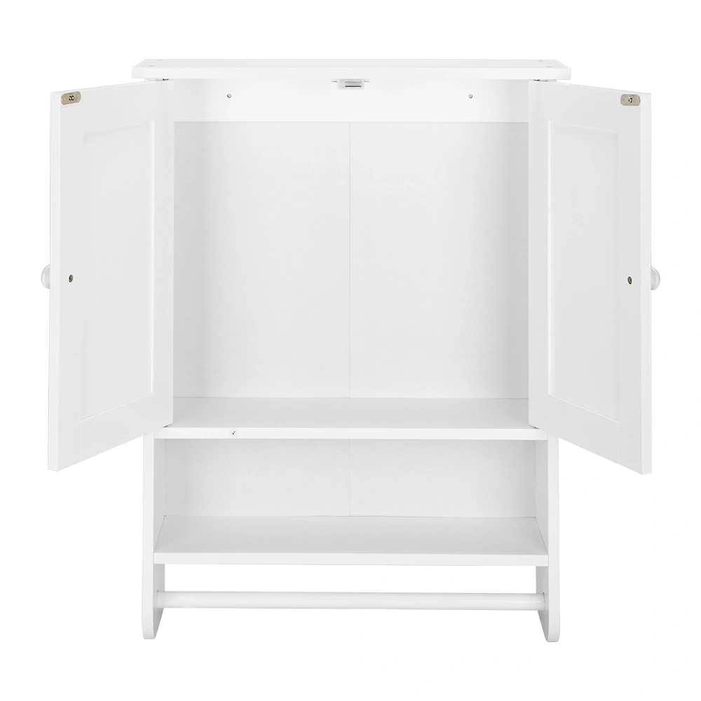 Bathroom Wall Cabinet with 2 Cabinet Doors 1 Dhelf and 1 Towel Bar Painted MDF Bathroom Cabinet 19.3*5.7*25.6in White view 4