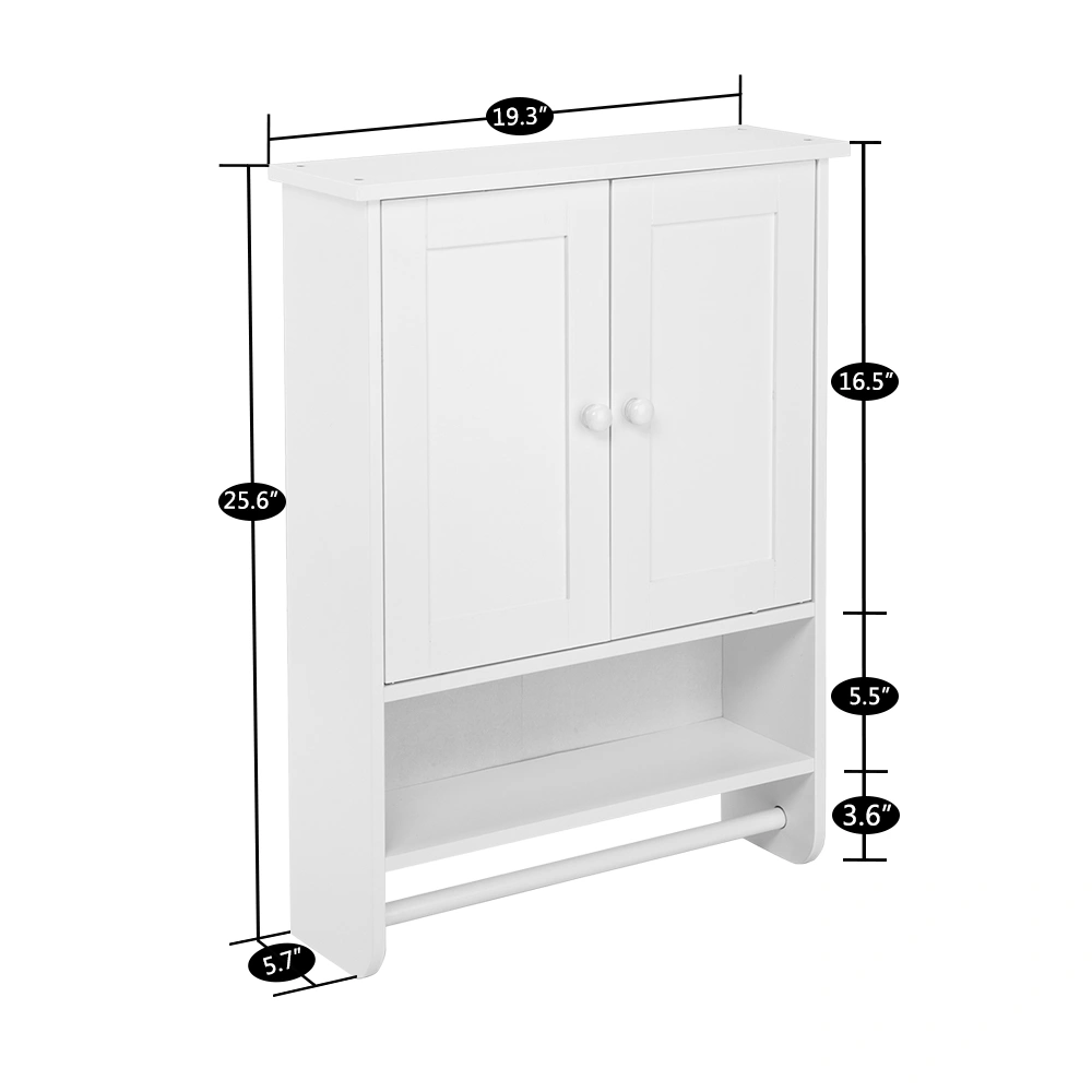 Bathroom Wall Cabinet with 2 Cabinet Doors 1 Dhelf and 1 Towel Bar Painted MDF Bathroom Cabinet 19.3*5.7*25.6in White view 5