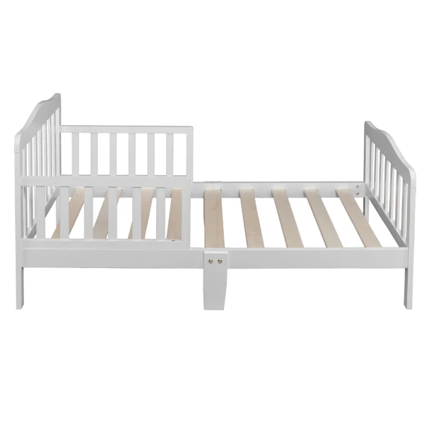 Wooden Baby Toddler Bed Children Bedroom Furniture with Safety Guardrails White view 2