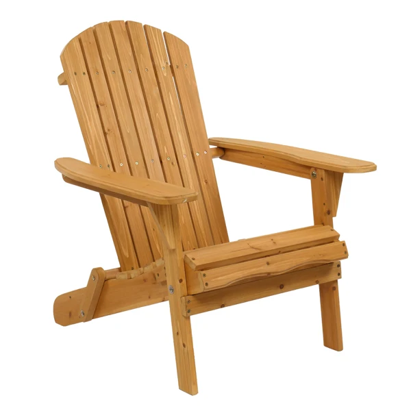 [Replace 54610110]Folding Wooden Adirondack Lounger Chair with Natural Finish view 2