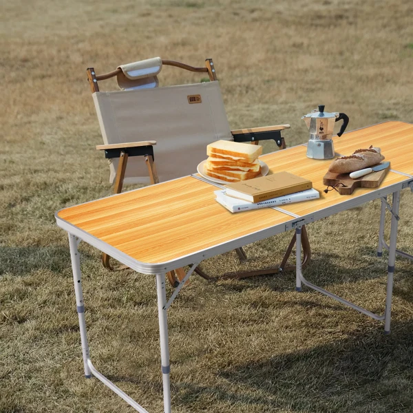 6ft Aluminum Alloy Folding Table wood grain color view 3