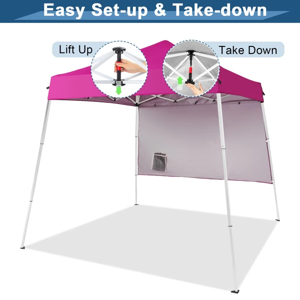 6x6ft Pop Up Canopy Tent, Outdoor Tent Canopy Foldable Portable Canopies for Camping, Patio, Easy Up Gazebo Canopy with Carry Bag Slant Legs,pink view 3