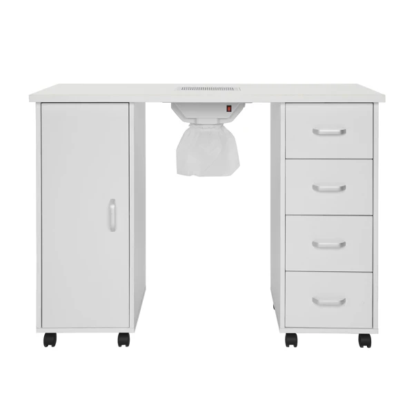 [Same code 64112382]MDF Single Door 4 Drawers With Fan White Nail Table