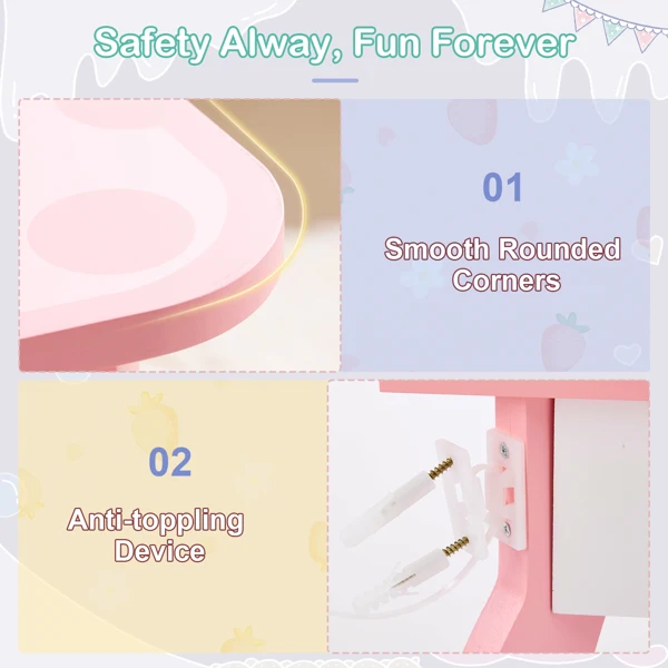 Pink MDF spray-painted + apple-printed 1-drawer 2-desktop storage box children's dressing table set view 5