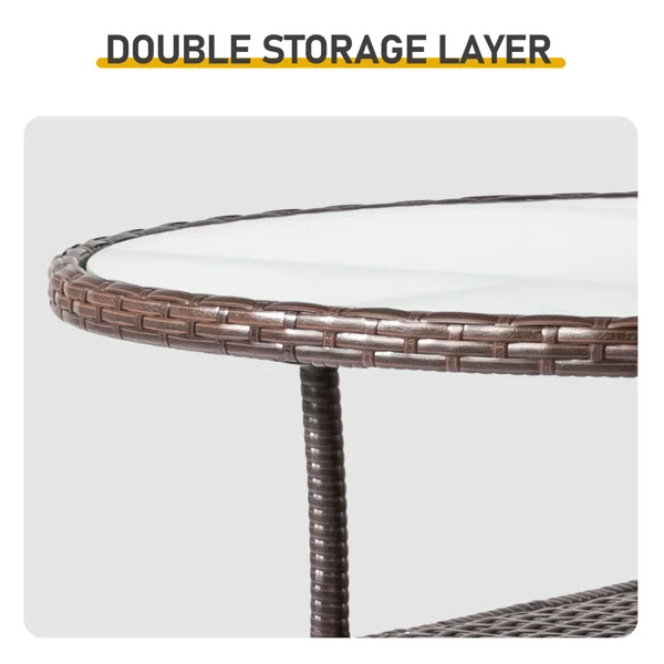 31.5" Patio Table for 4-Person, Outdoor Patio Wicker Round Dining Table, All-Weather Rattan Bistro Dining Table w/Glass Tabletop for Backyard Deck Porch Poolside, Brown view 4