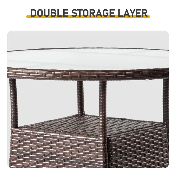 31.5" Patio Table for 4-Person, Outdoor Patio Wicker Round Dining Table, All-Weather Rattan Bistro Dining Table w/Glass Tabletop for Backyard Deck Porch Poolside, Brown view 5