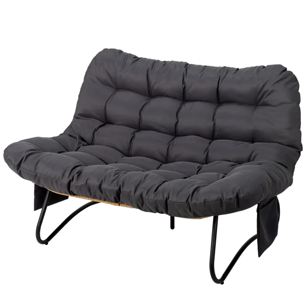 133×94×87cm 2-Seater Curved Wicker Loveseat with Magazine Pockets & Grey Cushion view 4