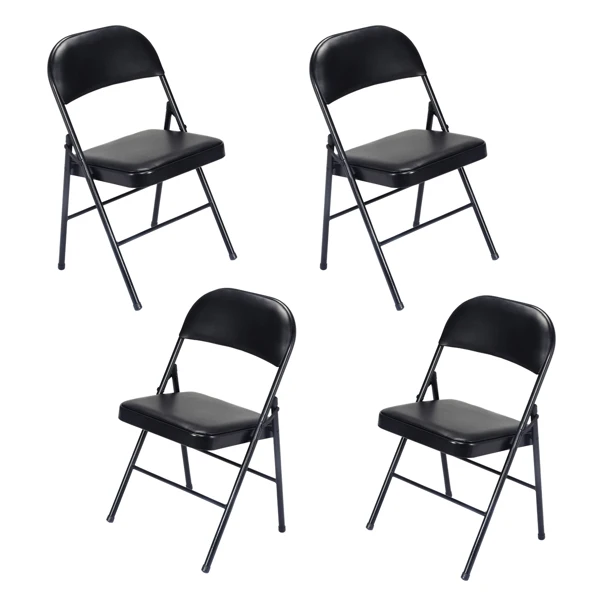 [Same Code:33457557]4pcs Elegant Foldable Iron & PVC Chairs for Convention & Exhibition Black view 2