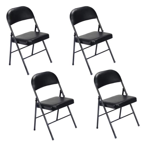 [Same Code:33457557]4pcs Elegant Foldable Iron & PVC Chairs for Convention & Exhibition Black