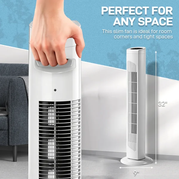 US Standard RTW-AR Tower Fan, 110V 45W, 32 Inch, Column Shape, White Plastic Body, Copper Motor, Touch & Remote Control, 3 Speeds, 3 Modes, Oscillating Function, 7.5-Hour Timer, For Home Use view 3