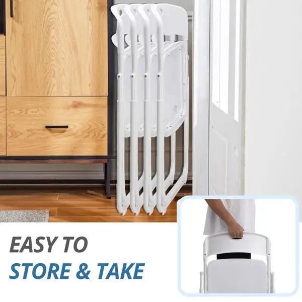6 Pack Plastic Folding Chairs, Stackable Commercial Chairs, Portable Event Seats Indoor Outdoor for Home Event Party Picnic School Wedding, White view 5