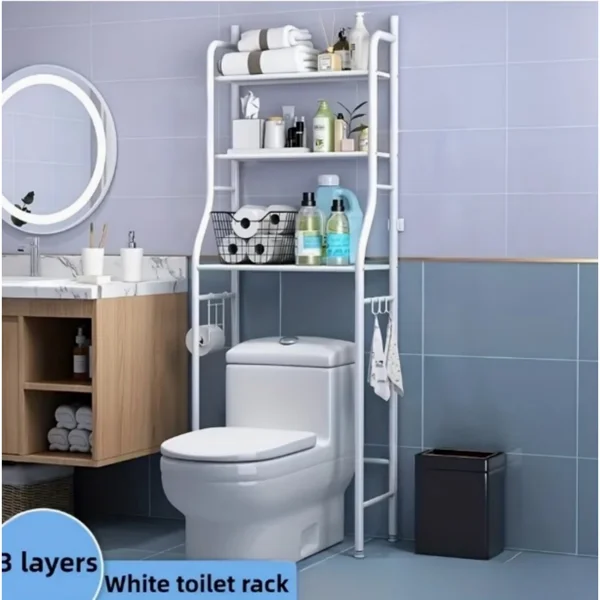 Over The Toilet Storage Rack, 3 Tier Freestanding Bathroom Organizer Shelf, Anti-Rust Metal Space Saving Laundry & Toilet Storage Rack, White view 4