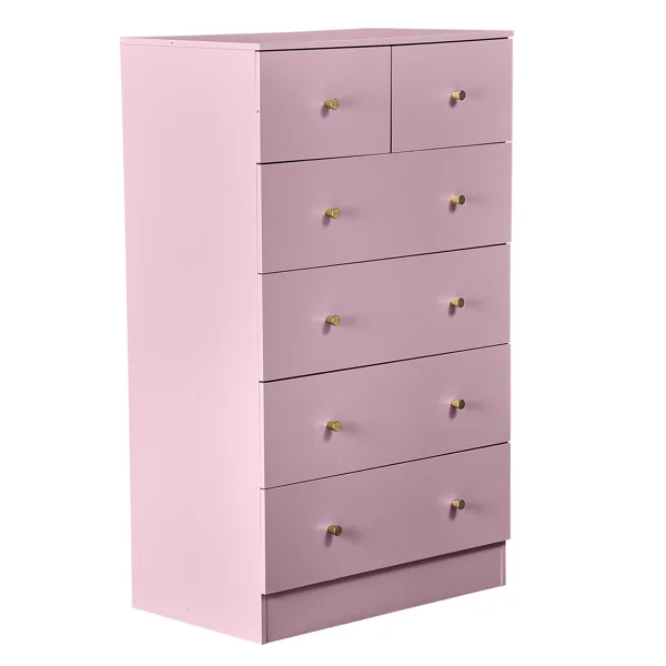 25.98"*15.75"*43.7"(L*W*D) 5-Tier 6-Drawer Cabinet Drawer Dresser with Gold Handles Macaron Pink view 2