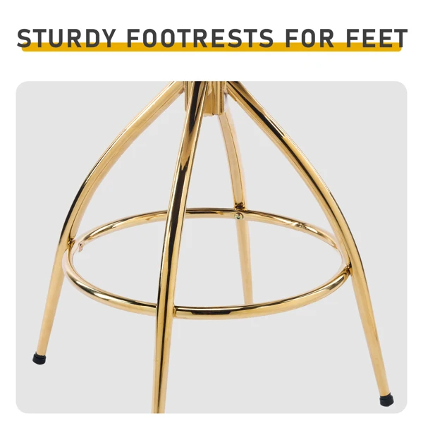 2pcs Teddy Velvet Gold-plated Iron Feet Bar Stool Weaving Style White With Swivel view 6