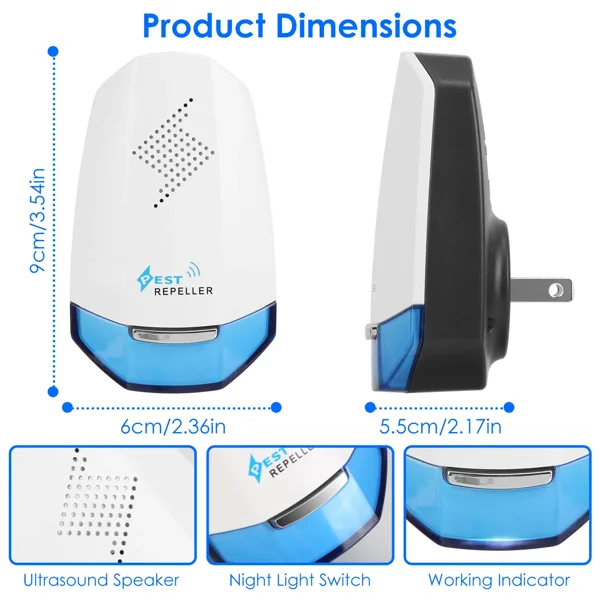 2 Pcs Ultrasonic Pest Repeller with Night light Plug In Pest Mice Repellent Indoor Roach Bed Bug Mouse Rodent Mosquito Killer for Bedroom Garage Warehouse Office view 2