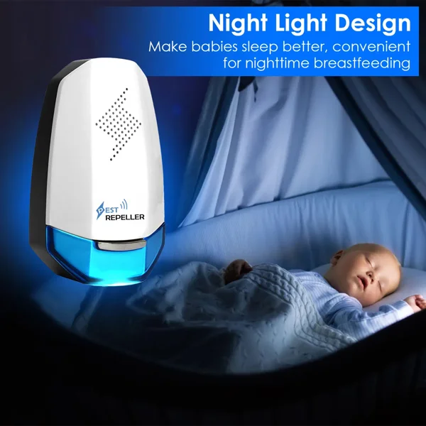 2 Pcs Ultrasonic Pest Repeller with Night light Plug In Pest Mice Repellent Indoor Roach Bed Bug Mouse Rodent Mosquito Killer for Bedroom Garage Warehouse Office view 4