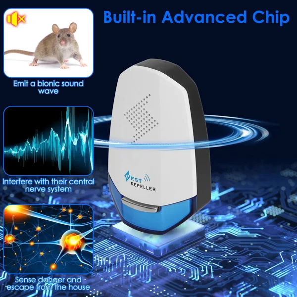 2 Pcs Ultrasonic Pest Repeller with Night light Plug In Pest Mice Repellent Indoor Roach Bed Bug Mouse Rodent Mosquito Killer for Bedroom Garage Warehouse Office view 6