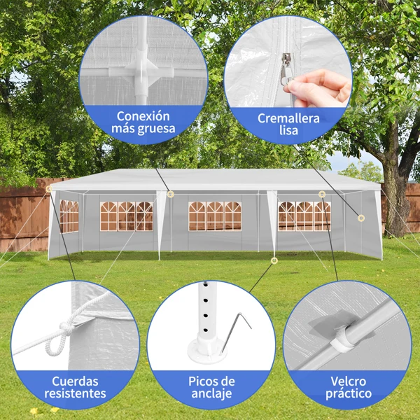 10'x30' Outdoor Party Tent with 8 Removable Sidewalls, Waterproof Canopy Patio Wedding Gazebo, White view 3
