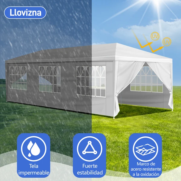 10'x30' Outdoor Party Tent with 8 Removable Sidewalls, Waterproof Canopy Patio Wedding Gazebo, White view 5