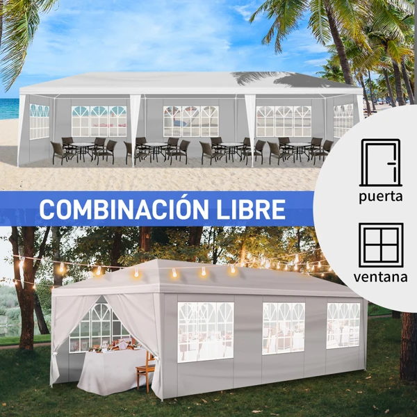 10'x30' Outdoor Party Tent with 8 Removable Sidewalls, Waterproof Canopy Patio Wedding Gazebo, White view 6